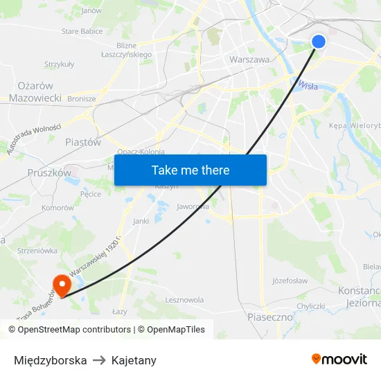 Międzyborska to Kajetany map