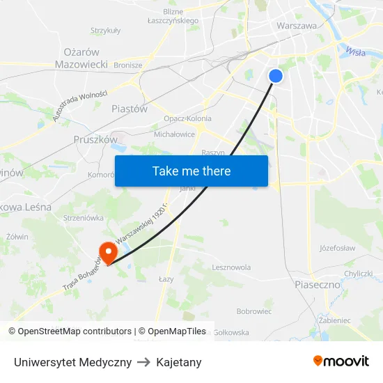 Uniwersytet Medyczny to Kajetany map