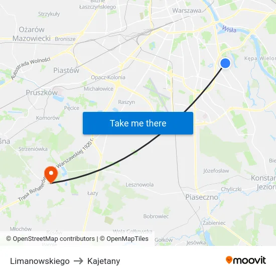 Limanowskiego to Kajetany map