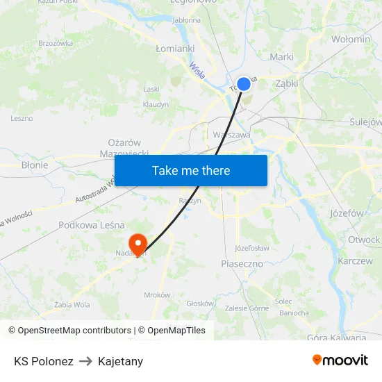 KS Polonez to Kajetany map