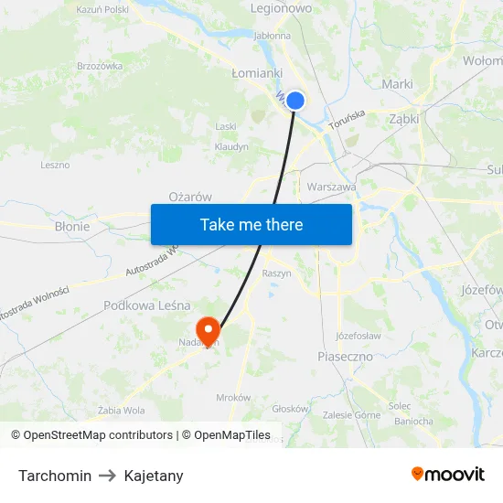 Tarchomin to Kajetany map
