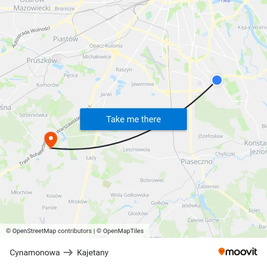 Cynamonowa to Kajetany map