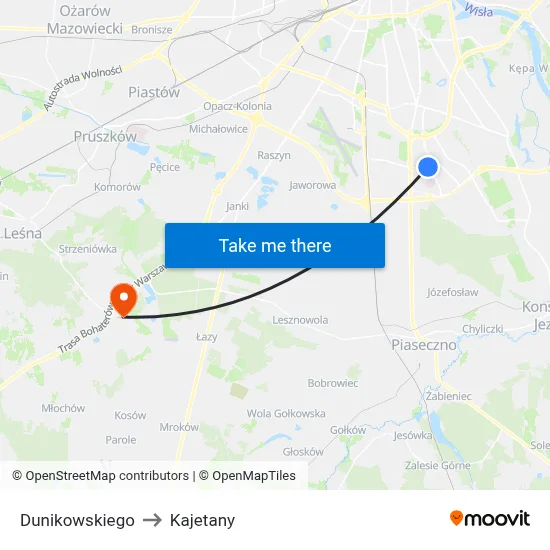 Dunikowskiego to Kajetany map