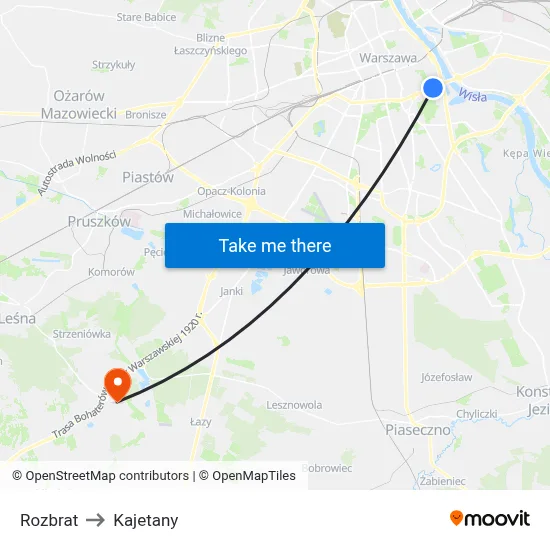 Rozbrat to Kajetany map