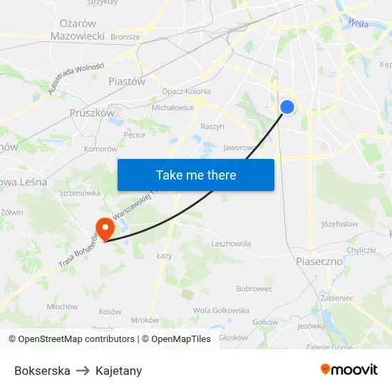 Bokserska to Kajetany map