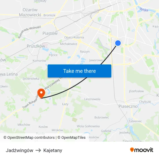 Jadźwingów to Kajetany map