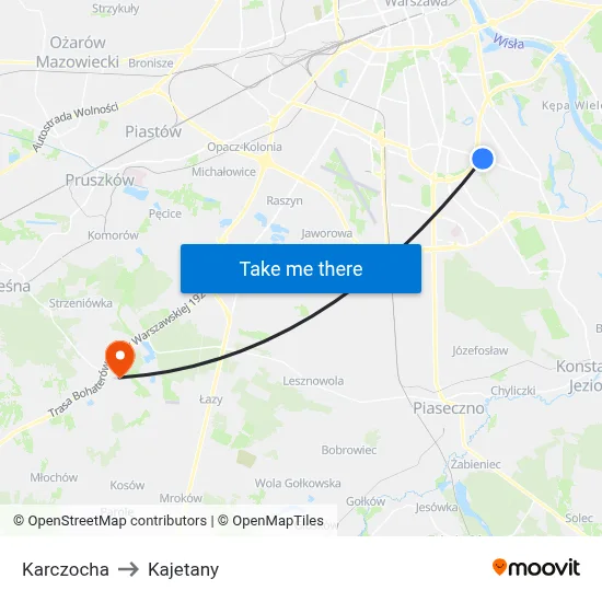 Karczocha to Kajetany map
