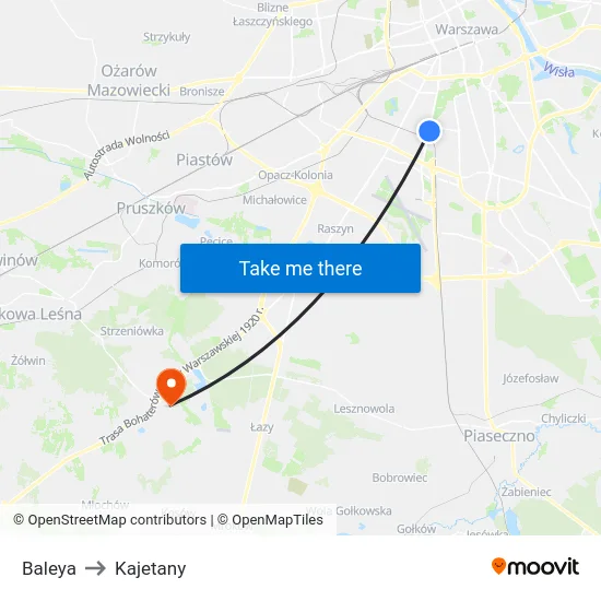 Baleya to Kajetany map