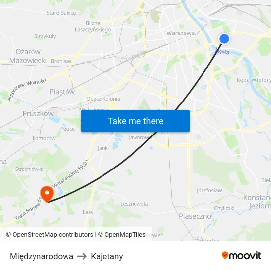 Międzynarodowa to Kajetany map