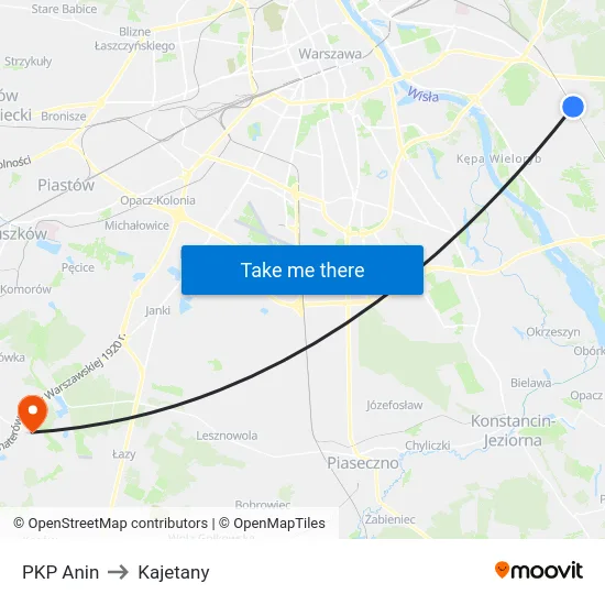 PKP Anin to Kajetany map