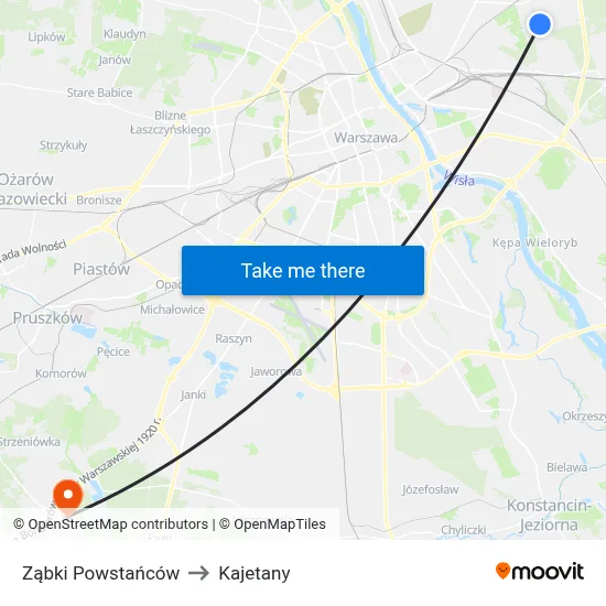 Ząbki Powstańców to Kajetany map