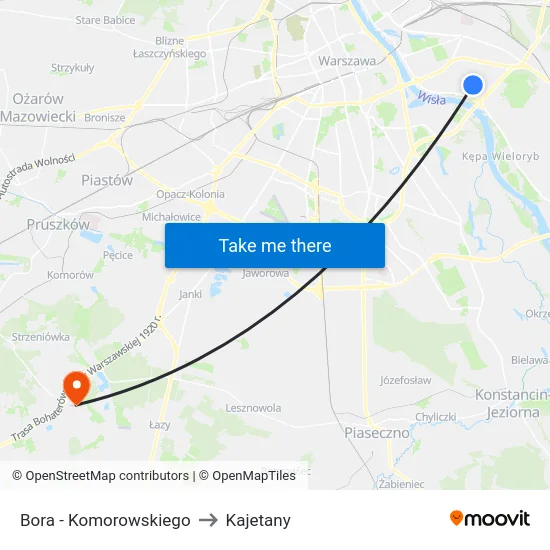 Bora - Komorowskiego to Kajetany map