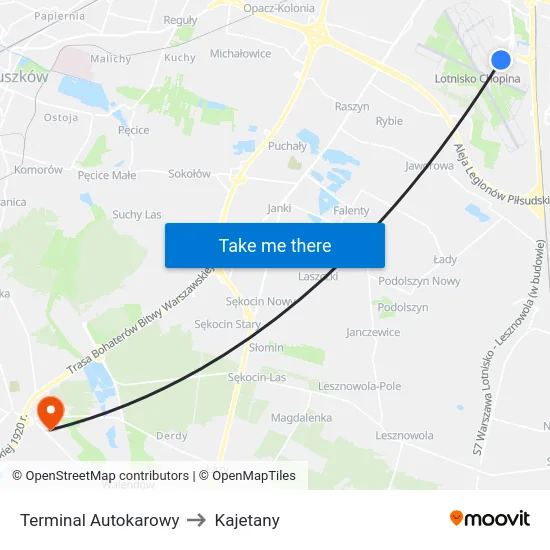 Terminal Autokarowy to Kajetany map