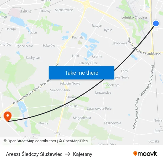 Areszt Śledczy Służewiec to Kajetany map