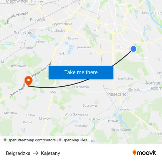 Belgradzka to Kajetany map