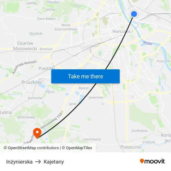 Inżynierska to Kajetany map