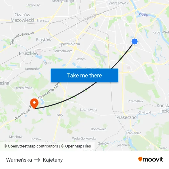 Warneńska to Kajetany map