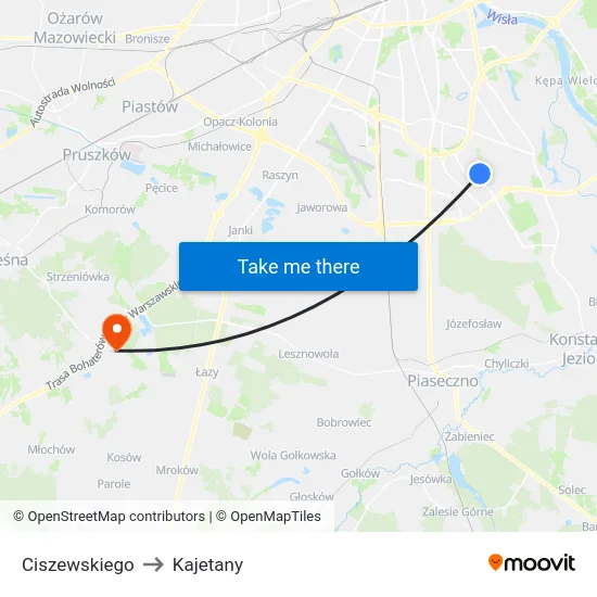 Ciszewskiego to Kajetany map