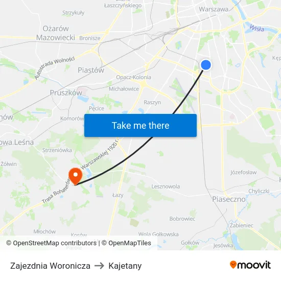 Zajezdnia Woronicza to Kajetany map