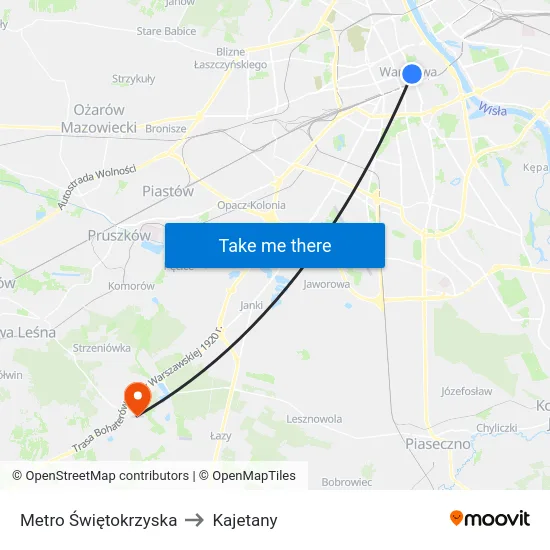 Metro Świętokrzyska to Kajetany map
