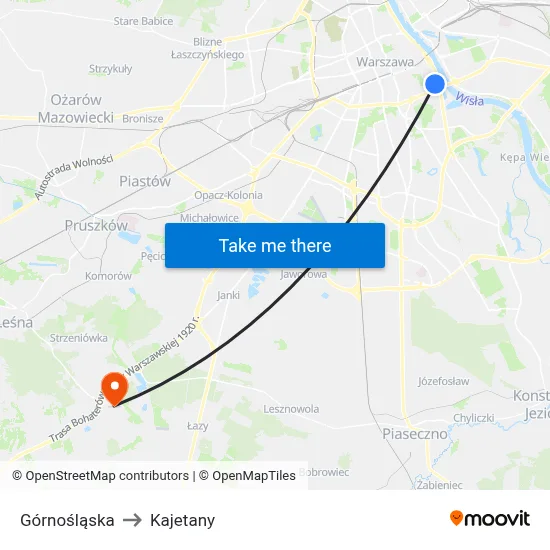 Górnośląska to Kajetany map