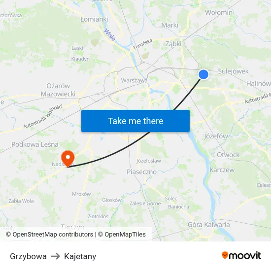 Grzybowa to Kajetany map