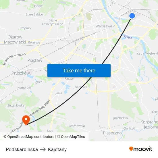 Podskarbińska to Kajetany map