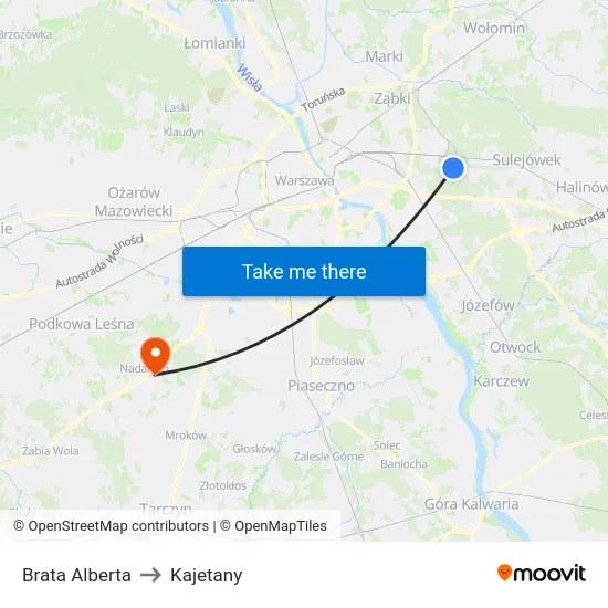 Brata Alberta to Kajetany map