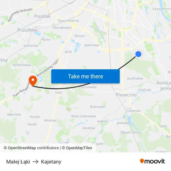 Małej Łąki to Kajetany map