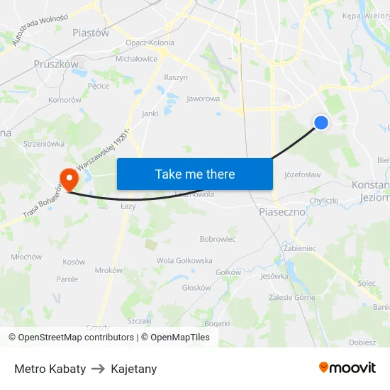Metro Kabaty to Kajetany map