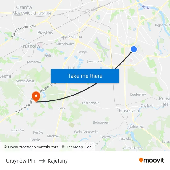 Ursynów Płn. to Kajetany map
