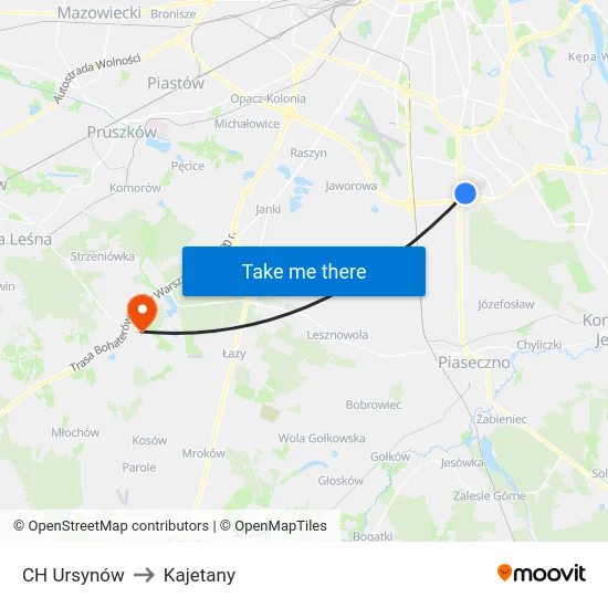 CH Ursynów to Kajetany map