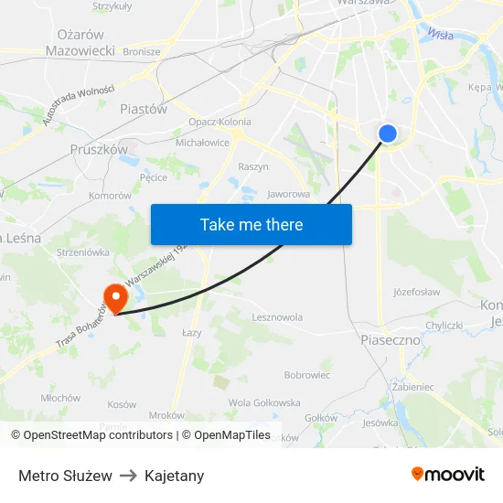 Metro Służew to Kajetany map