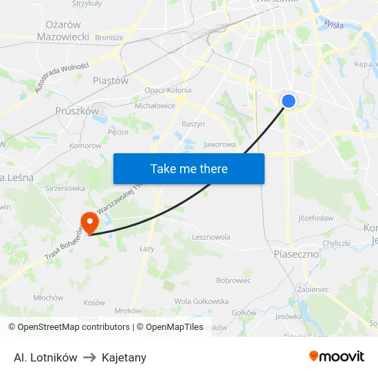 Al. Lotników to Kajetany map
