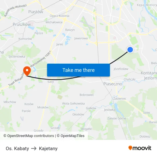 Os. Kabaty to Kajetany map