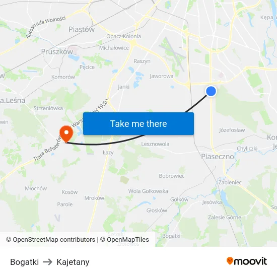 Bogatki to Kajetany map