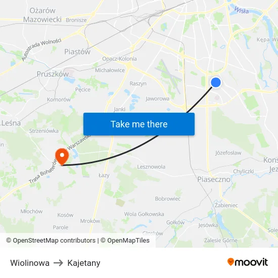 Wiolinowa to Kajetany map