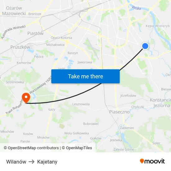 Wilanów to Kajetany map