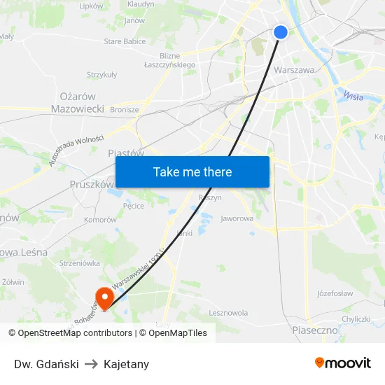 Dw. Gdański to Kajetany map