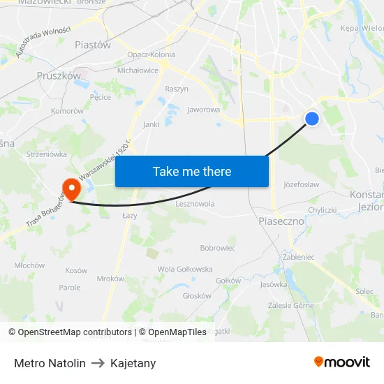 Metro Natolin to Kajetany map