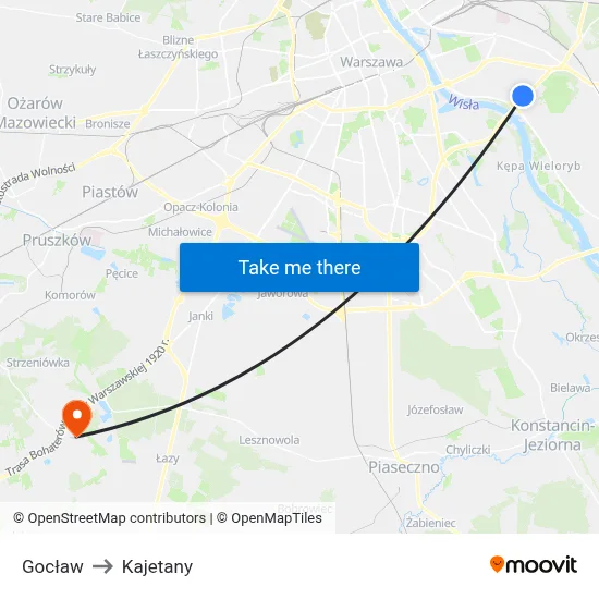 Gocław to Kajetany map