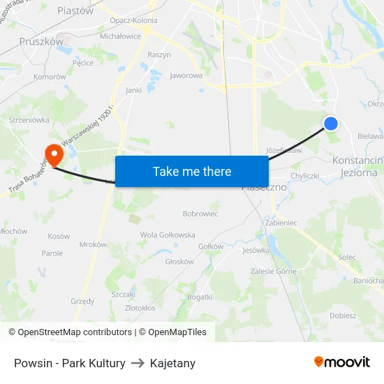 Powsin - Park Kultury to Kajetany map