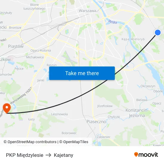 PKP Międzylesie to Kajetany map