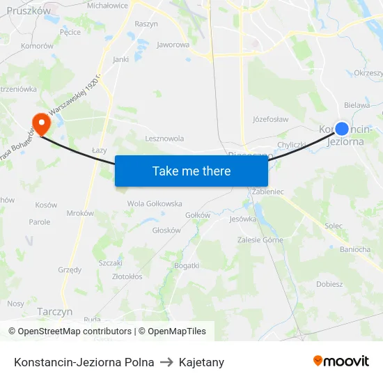 Konstancin-Jeziorna Polna to Kajetany map