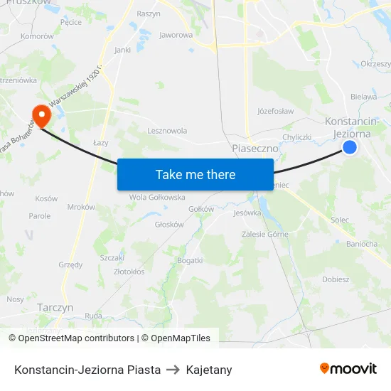 Konstancin-Jeziorna Piasta to Kajetany map