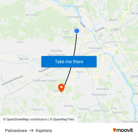 Palisadowa to Kajetany map