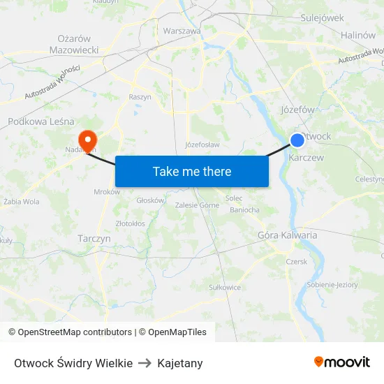 Otwock Świdry Wielkie to Kajetany map