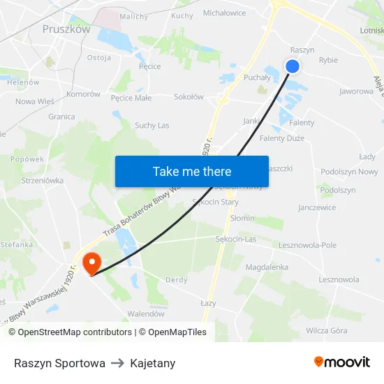 Raszyn Sportowa to Kajetany map