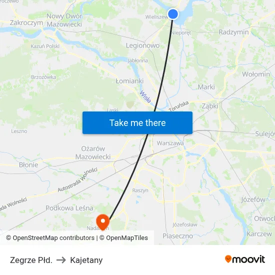 Zegrze Płd. to Kajetany map