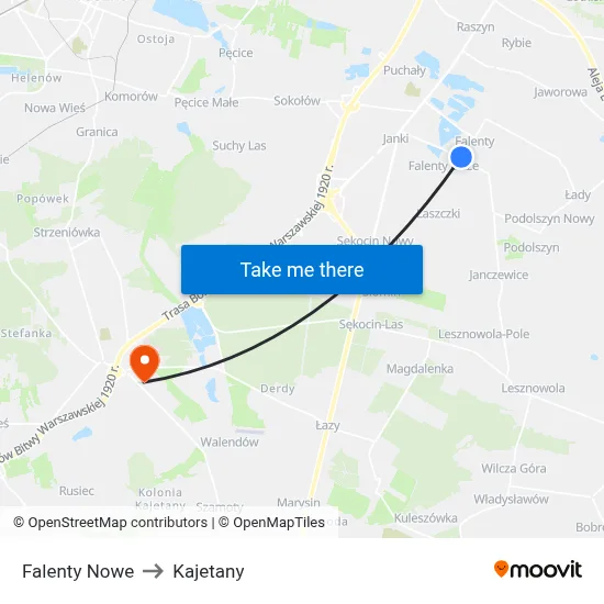 Falenty Nowe to Kajetany map